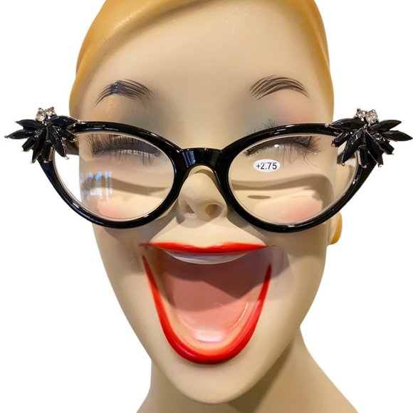 House Of Adornments Accessories Vintage Vixen Black Frames With Jet Rhinestones 275 Reading